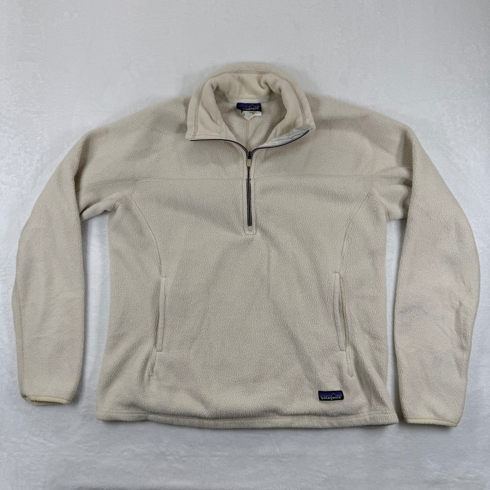 Patagonia Synchilla‎ Fleece Jacket Women's XL Beige Quarter Zip Pullover READ